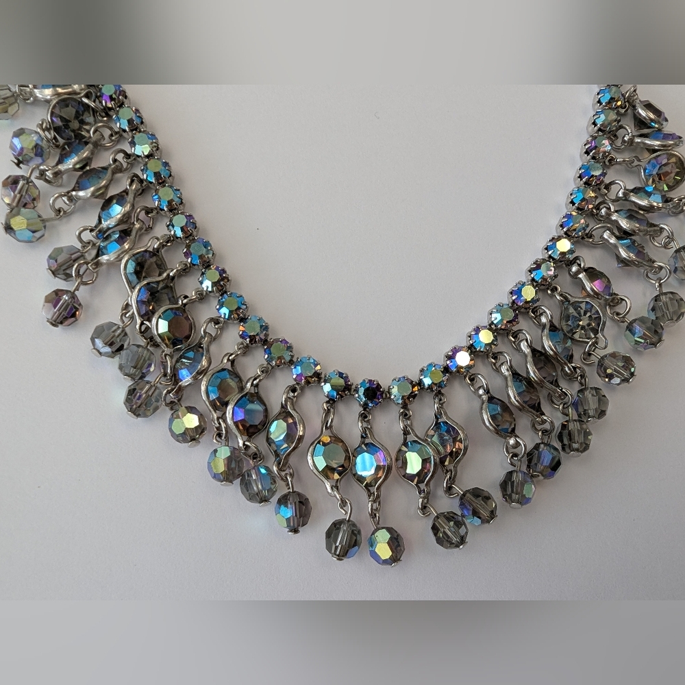 EVC RARE WEISS SIGNED CHUNKY AB SILVER TONE NECKLACE